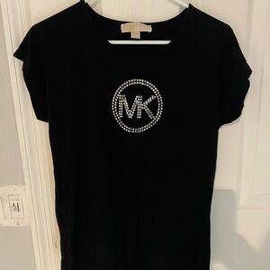 Michael Kors Black Short Sleeve Tee with Embellished Logo